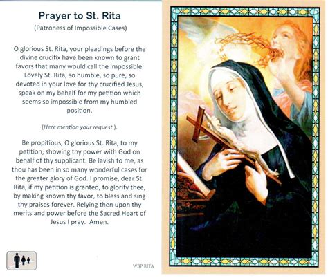 Prayer Holy Card St Rita Laminated Wbp Rita Rita Saints By