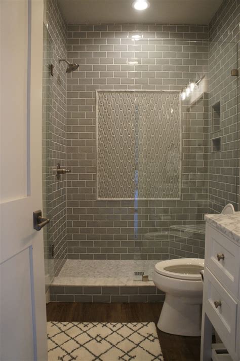 Gray Subway Tile Shower With Framed Accent Panel Shower Tile Gray Shower Tile Bathroom