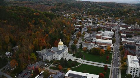 Orbiting Vermont State House In Autumn Downtown Montpelier Vermont