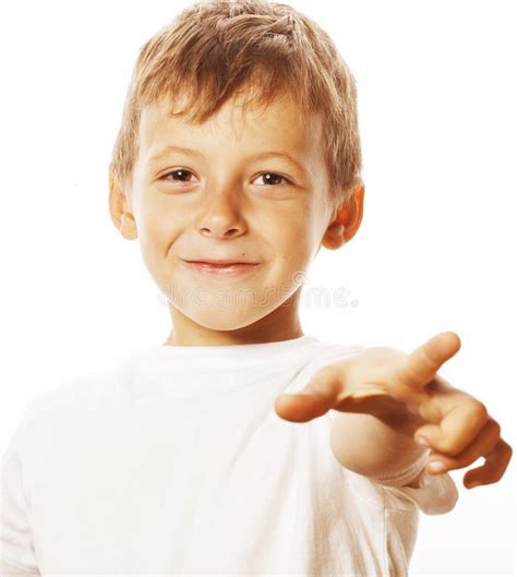 Little Cute White Boy Pointing Studio Close Up Stock Photos Free