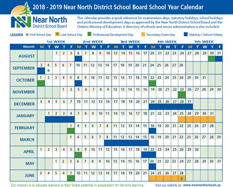School Year Calendar 2018 2019 Near North District School Board