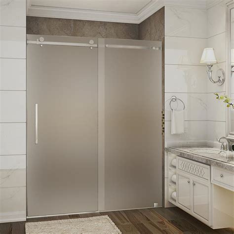 aston moselle 56 in to 60 in x 75 in completely frameless sliding shower door with frosted