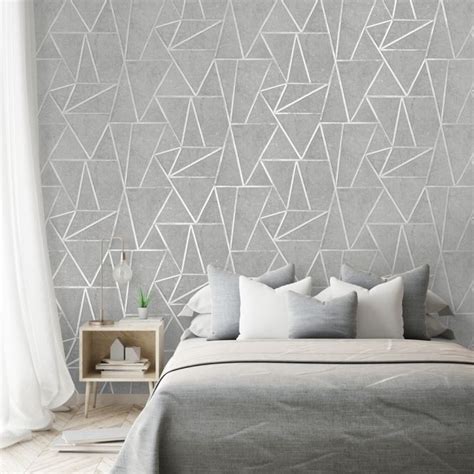 Metro Geometric Apex Wallpaper Grey Silver Grey Wallpaper Bedroom