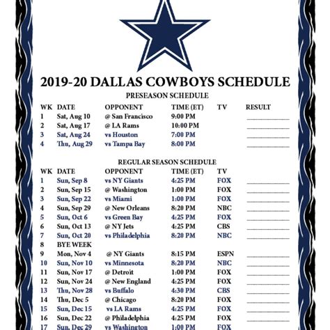 Dallas Cowboys Printable Schedule 2020 2020 In 2020 | Dallas within 