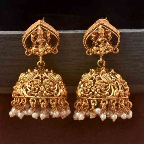 Traditional Antique Matte Lakshmi Peacock Pearl Jhumka Earrings Online