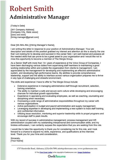 Branch Administrator Cover Letter Examples Qwikresume