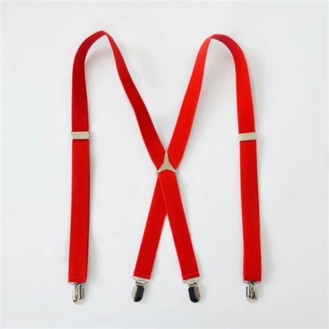 Mens Womens Fashion Red Suspenders Braces Clip On X Back Adult Elastic