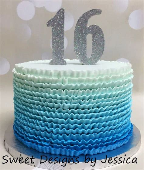 Birthday cakes are one of the most important things of interest in any birthday celebration. Blue ombré buttercream ruffled 16th birthday cake | Cake, 16 birthday cake, Baby shower cakes