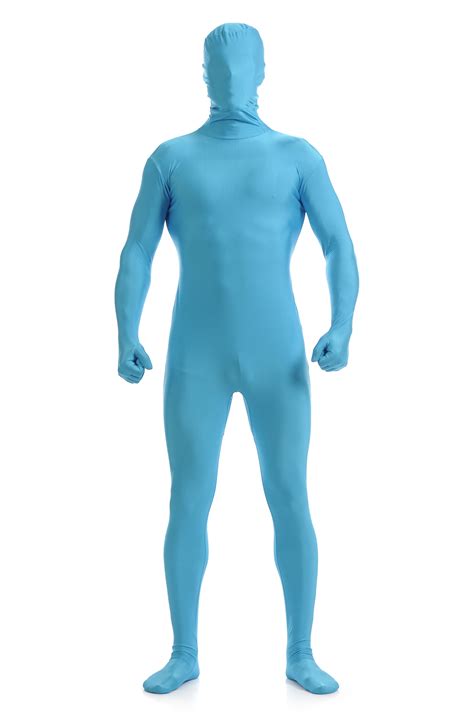 Adult Men Full Body Spandex Lycra Zentai Suit Sky Blue Tight Suits Pure Color Halloween Party