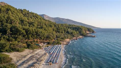 Paradise Beach Thassos Island Greece Stock Image Image Of Sunbed