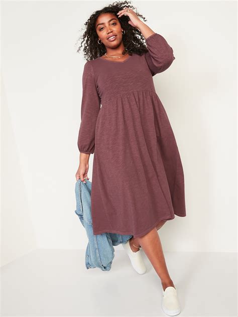 Long Sleeve Fit And Flare Slub Knit Midi Dress For Women Old Navy