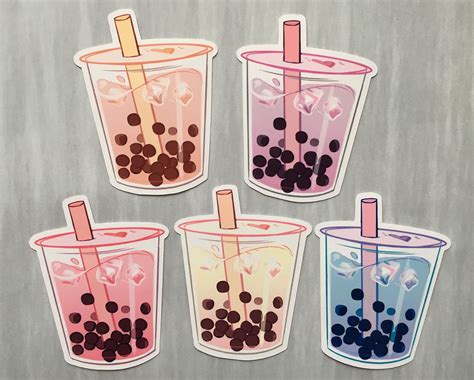 Bubble Tea Aesthetic Boba Sticker Set Of 5 Different Colors Notebook