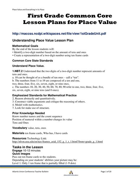 1st Grade Common Core Math Lesson Plans