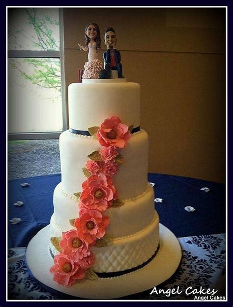 Coral And Navy Wedding Cake Decorated Cake By Angel Cakesdecor