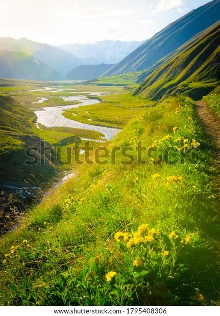 Dramatic Vertical Panoramic Landscape View Mountains Stock Photo