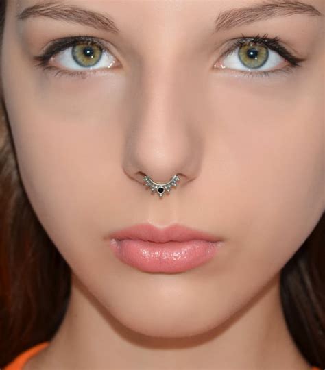 Silver Septum Ring 2mm Onyx Nose Ring Septum Jewelry 20g Etsy