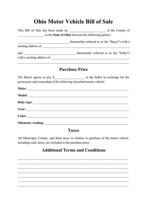 Ohio Motor Vehicle Bill Of Sale Form Fill Out Sign Online And
