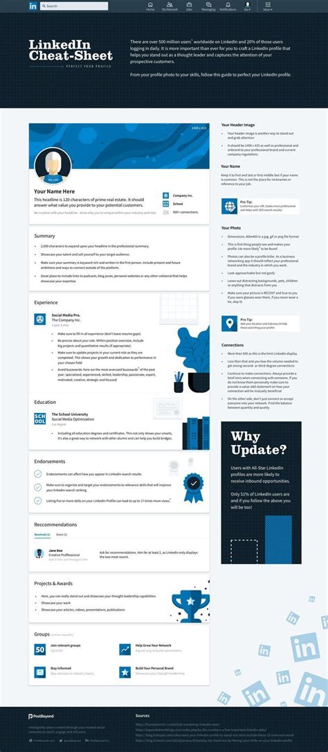 As you might imagine, uploading and previewing even more than five photos is. LinkedIn Cheat Sheet: Building The Perfect Profile [Infographic in 2020 | Linkedin tips ...
