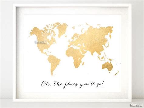 10x8 20x16 Printable World Map Vintage Faux Gold Foil Map Oh The