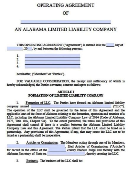Limited Liability Company Operating Agreement Template