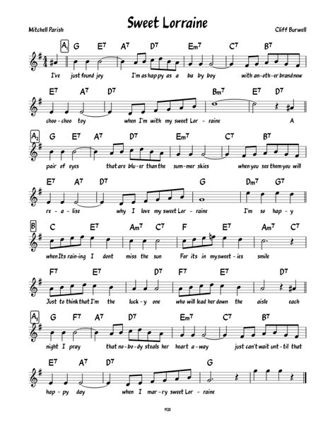 Sweet Lorraine Sheet Music For Piano Solo Easy