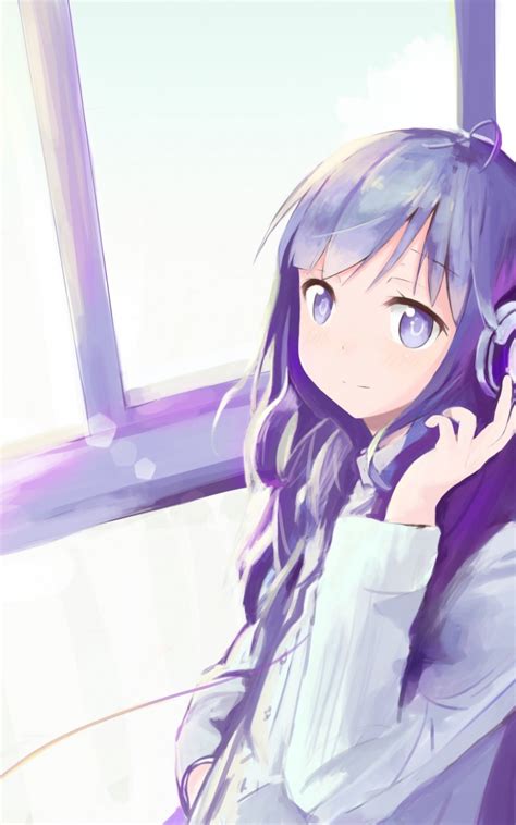 Download 800x1280 Anime Girl Headphones Long Hair Windows Wallpapers