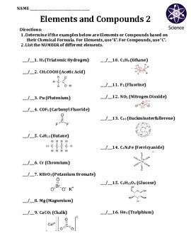 Elements And Compounds Worksheet Answers