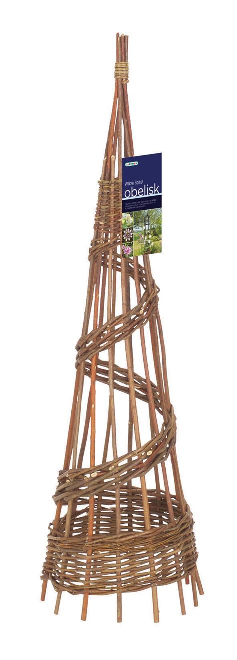 Set of 2 spiral willow garden obelisks 1 2m. UK Garden Supplies | Climbing plant support, Obelisk ...