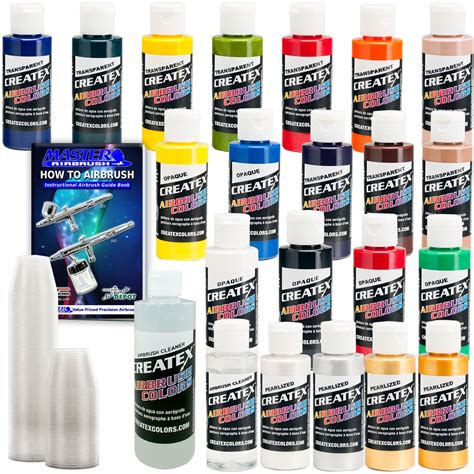 20 Createx Colors Airbrush Paint Kit Cleaner Mix Cups Hobby And Art