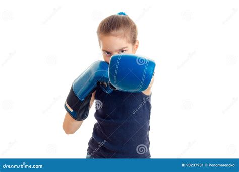 Little Girl In Boxing Gloves Practicing By Punch Stock Image Image Of