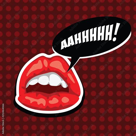 Vecteur Stock Female Mouth With Speech Bubble Red Lips And Comic