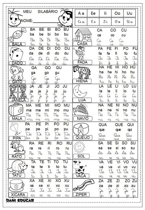 Tabela De SilabÁrio Ilustrado Com 4 Formas De Letras Danieducar