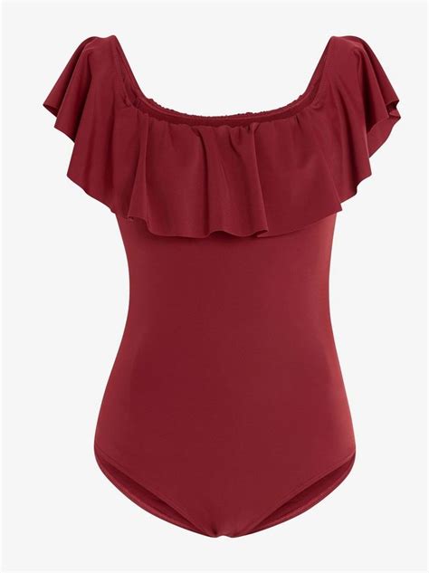 Red Burgundy Swimsuit With Flounce £2999 Lindex Burgundy Swimsuit