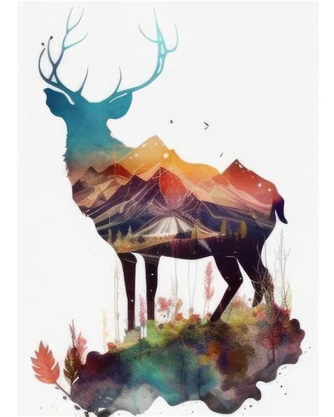 Premium Ai Image Deer Double Exposure Of A Deer And Nature Mountains