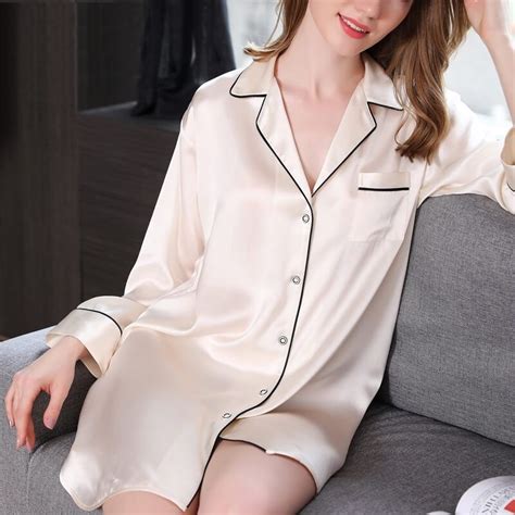 22 Momme Leisure Silk Sleep Shirt Dress For Women Sleep Shirt Dress Night Shirts For Women