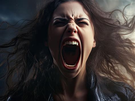 Premium Ai Image A Woman Screaming With Her Mouth Open