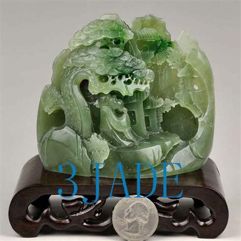 Natural Green Nephrite Jade Carving Sculpture Reclusive Life Statue