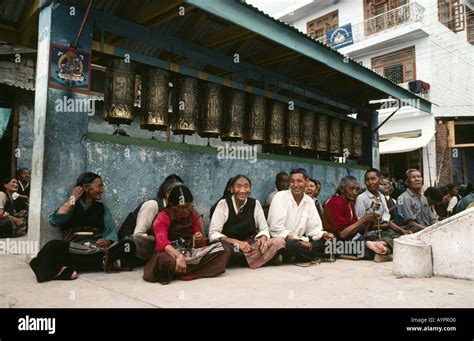 Tibetan Refugees Gathering For Prayers Dharamsala India Stock Photo