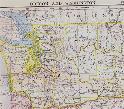 Oregon Washington Usa State Map Antique Aquatint Copper Engraved North