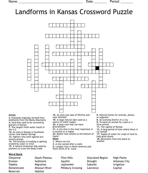 Landforms In Kansas Crossword Puzzle Wordmint
