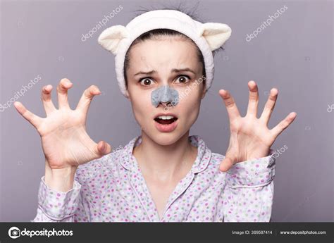 Funny Woman Rim Washing Mask Black Dots Nose Home Cosmetology Stock Photo By Shilovskaya