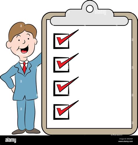 An Image Of A Cartoon With Man And Checklist On A Clipboard Stock