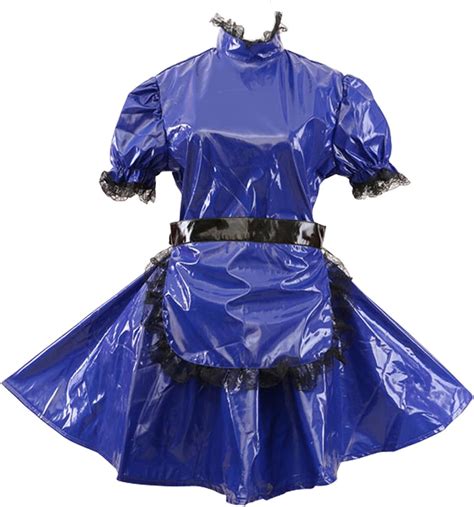 Gocebaby Women Sissy Maid Pvc Blue Dress Lockable Uniform Costume Amazon Co Uk Clothing