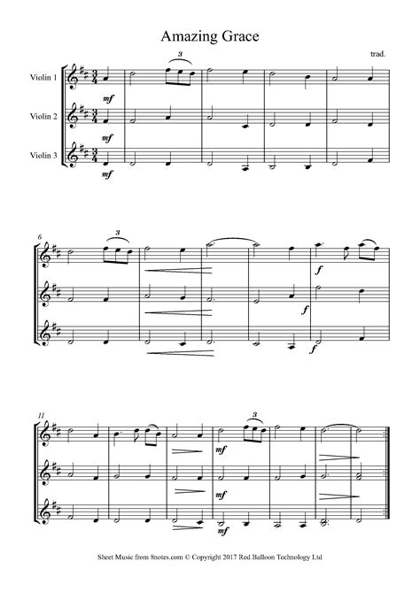 Amazing Grace Sheet Music For Violin Trio