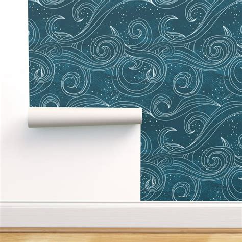 Peel And Stick Removable Wallpaper Wild Waves Ocean Nautical Swirls