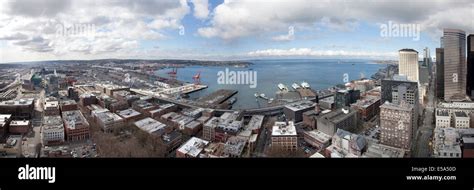 Aerial Panoramic View Of Seattle Cityscape Washington United States