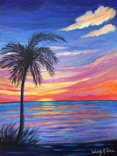 Palm Tree Sunset Abstract Paintingoriginal Acrylic Painting Etsy In