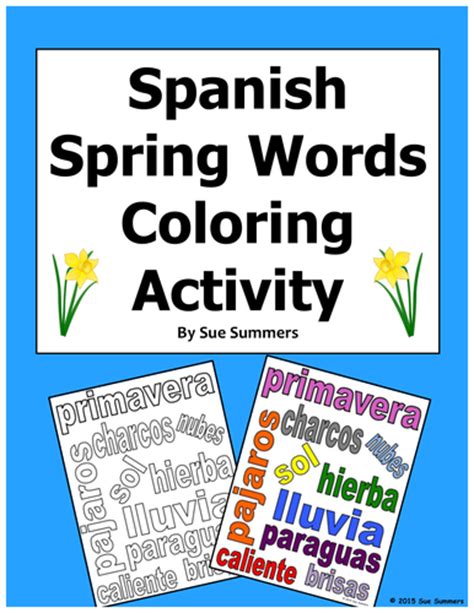 Spanish Spring Vocabulary Coloring Activity And Classroom Sign