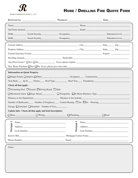 Home Dwelling Fire Quote Form Randig Insurance Agency Fill Out