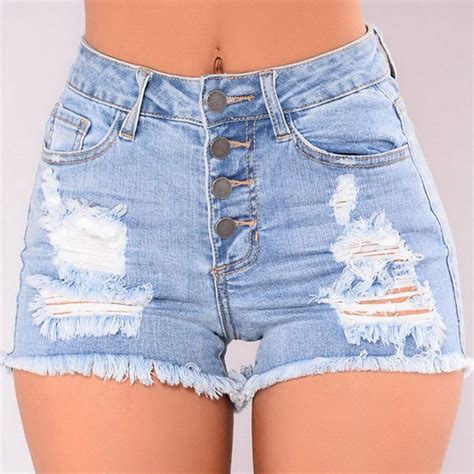 Short Jeans Feminina Buraco Rasgado Cintura Alta Top Casual Bonita